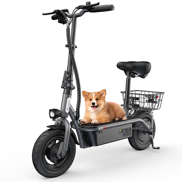 iScooter F2 500W Elscooter - 30 km räckvidd, 10" däck, sadel och korg, EU-kontakt, 120 kg last - Pendlar-elscooter