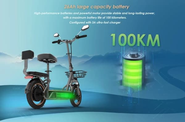 Kukirin C1 Pro elscooter 14-tums pneumatiska däck, 500W motor, 48V26Ah batteri, 100km räckvidd, backspegel, med säte.