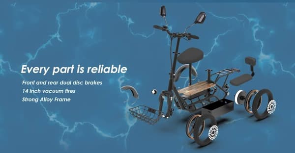 Kukirin C1 Pro elscooter 14-tums pneumatiska däck, 500W motor, 48V26Ah batteri, 100km räckvidd, backspegel, med säte.