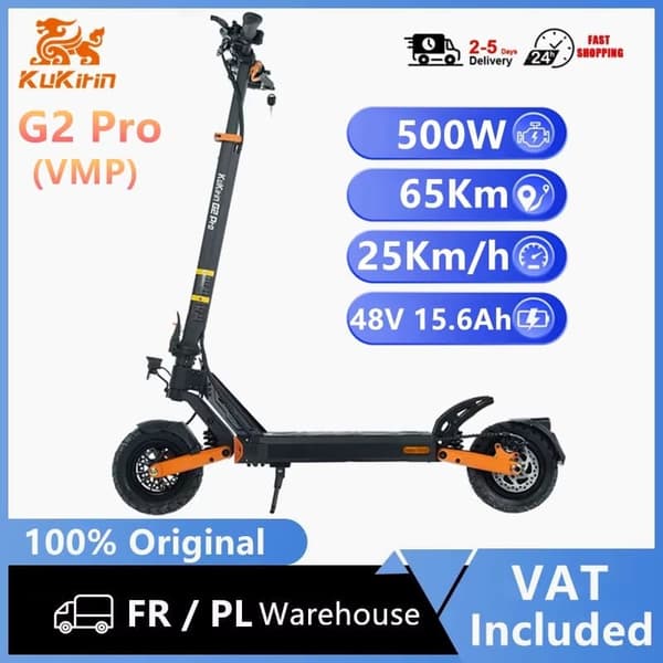 KuKirin G2 Pro (VMP) elektrisk scooter til voksne 500W motor 48V15.6Ah batteri terrængående scooter 9 tommer dæk foldbar elektrisk scooter