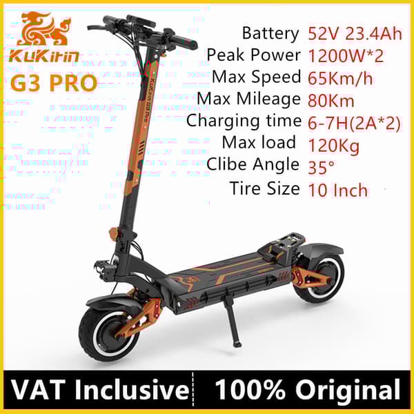 kukirin G3 PRO elektrisk scooter | 1200W*2 / Motor med dobbelt drev | 52V/23Ah batteri | Maksimal hastighed 65 km/t | 80 km rækkevidde
