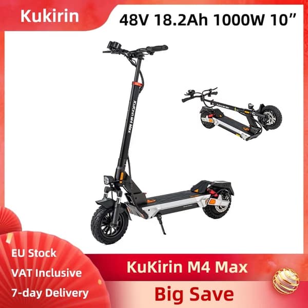 KuKirin M4 Max sähköskootteri 800W moottori, 48V 18.2Ah akku, 45km/h huippunopeus, 64km kantama, IP54 vedenpitävä - taitettava, kaksoisjousitus
