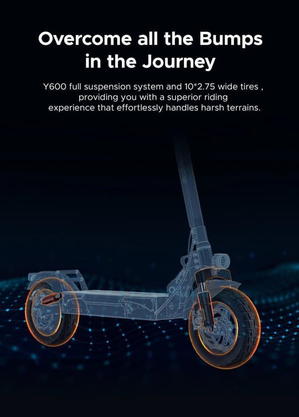 ENGWE Y600 elektrisk scooter til voksne, 48V 18AH 830W, 45 km, rækkevidde 69 km, 25 cm dæk, tredobbelt affjedring, blinklys, pendling, udendørs
