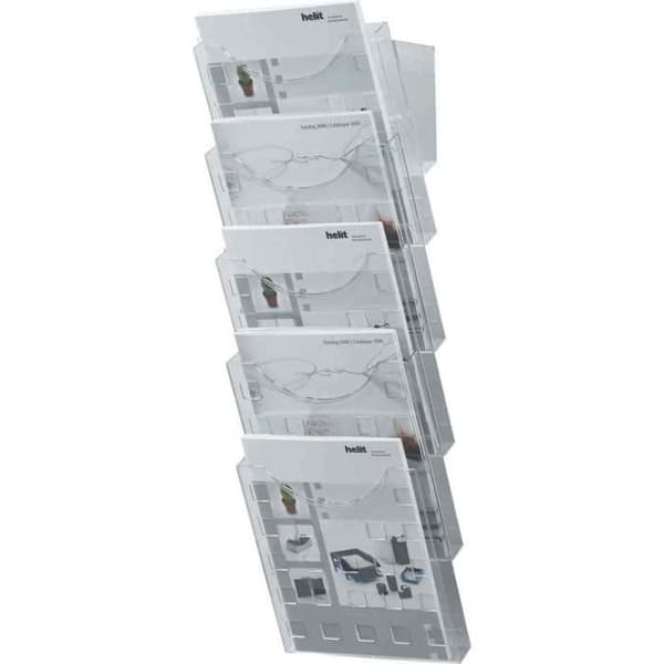 Väggmonterad tidningsställ - HELIT - A4 - Transparent - 5-pack - Väggfäste ingår