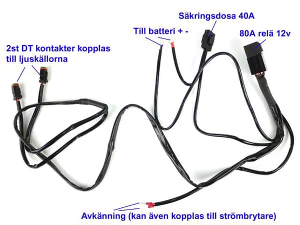 Kabelsats 80A reläkabel strömkabel arbetsljus ledramp 2x DT