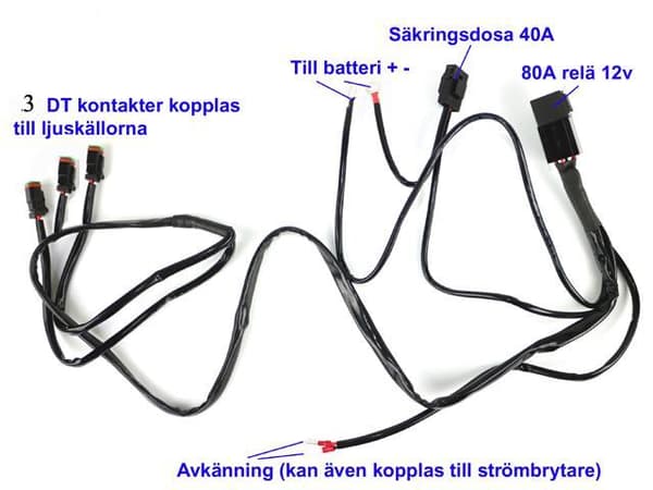 Kabelsats 80A reläkabel strömkabel arbetsljus ledramp 3x DT