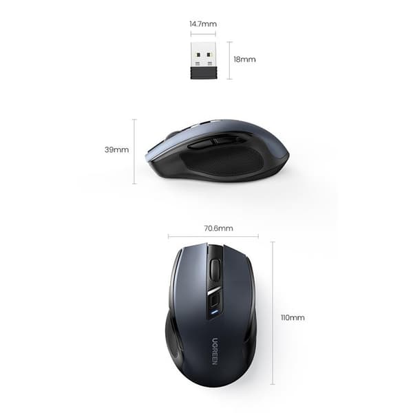 Ugreen Optisk Trådlös Mus USB 2.4GHz/Bluetooth 5.0 - Svart