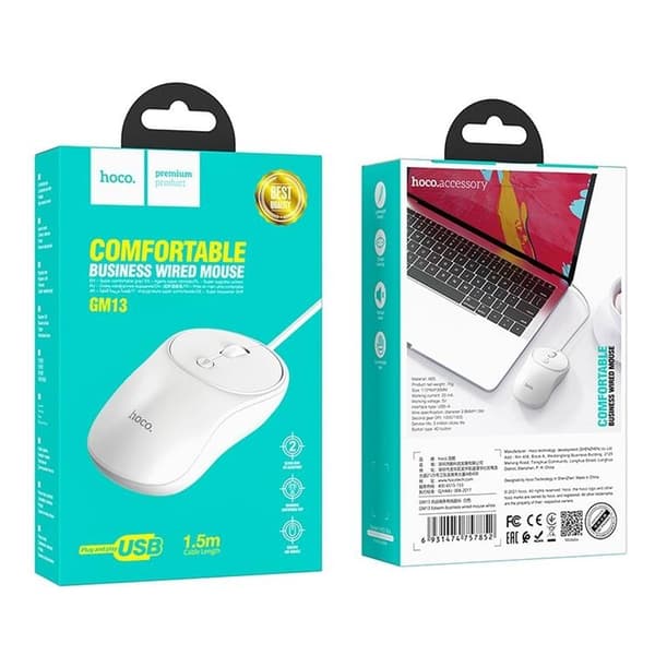Hoco Trådbunden Mus USB-A 1.5 m GM13 - Vit