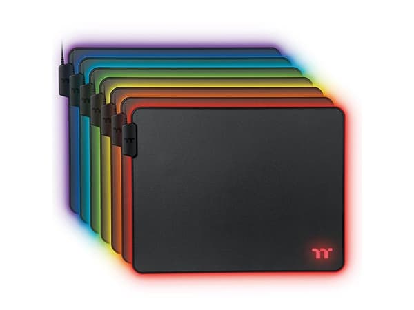 Thermaltake GMP-LVT-RGBHMS-01, Musta, Yksivärinen, USB-virta, Punainen/Vihreä/Sininen, Liukumaton pohja, Pelihiirimatto