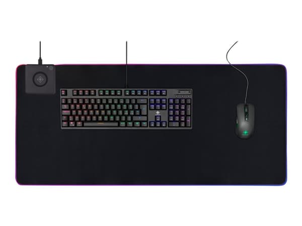 DELTACO Gaming GAM-092 - Belyst tastatur og musematte - med RBG-belysning, trådløs lading (10 W maks.) - svart