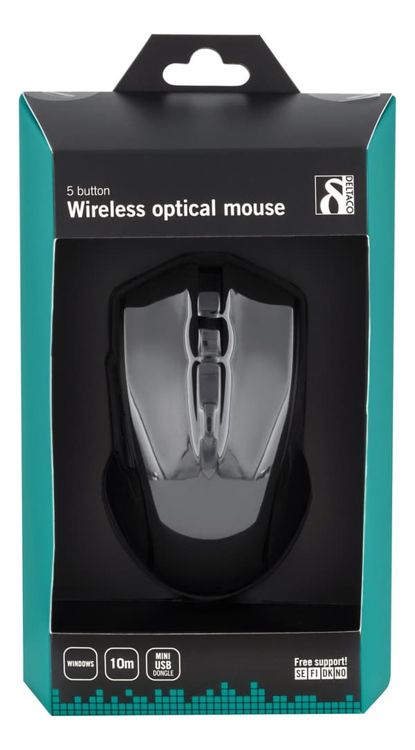 Wireless optical mouse 5 buttons + scroll 1600 DPI USB black