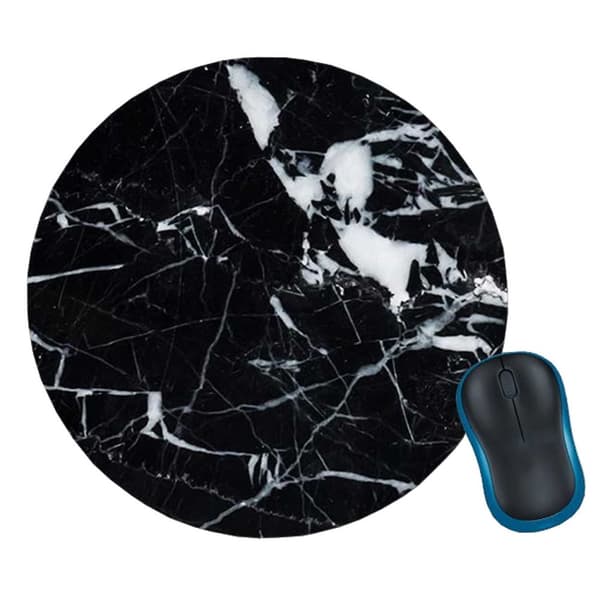 Mjuk Rund Musmatta med Tryck Svart Marmor 20cm