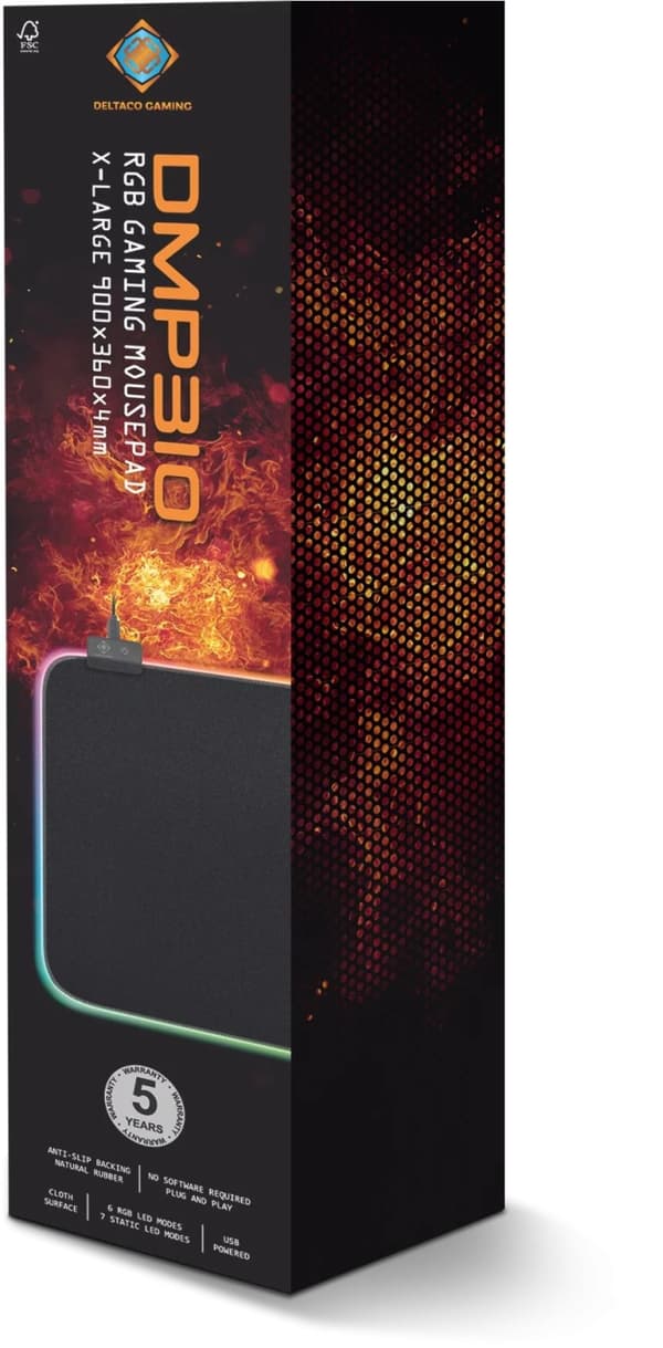 DELTACO GAMING RGB-hiirimatto, 900x360x4mm, 13 valaistustilaa, musta
