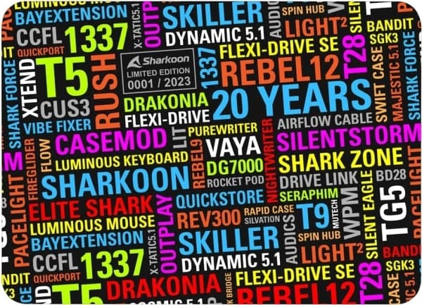 Sharkoon 20 Years Mouse Mat, Multifärg, Bild, Gummi, Textil, Halksäkert underlag, Spelmusmatta