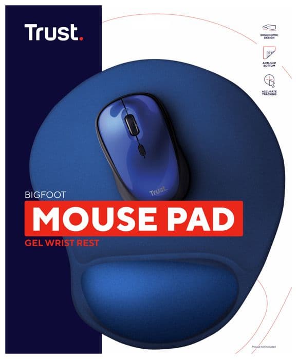 Musmatta - TRUST - Bigfoot Blue - Anti-slip - Med handledsstöd - Microfiber och gel