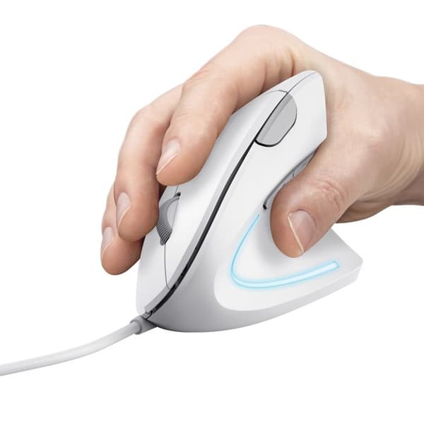 Ergonomisk Vertikal Mus - Trust - Verto - Kabel - 1000/1600 DPI - USB-kabel 1,5 m - Vit