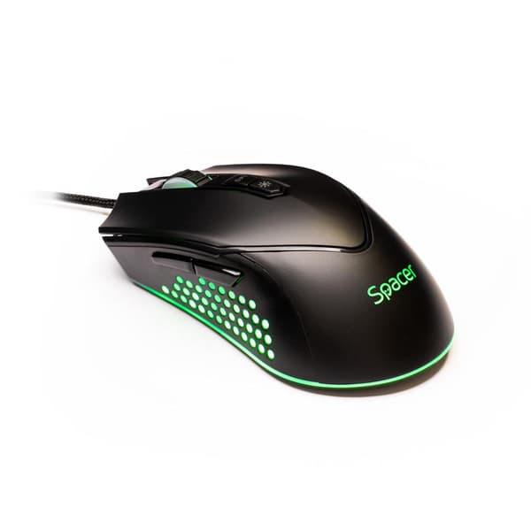 MOUSE Spacer - gaming, gaming, cu fir, USB, optic, 12.000 dpi, butoane/scroll 7/1, iluminare RGB, negru, "SPGM-ALIEN-NOVA" (timbru verde 0.18 lei)