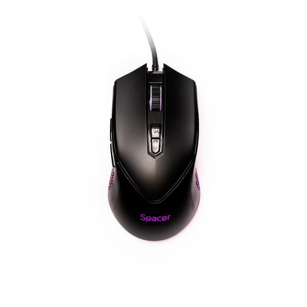 MOUSE Spacer - gaming, gaming, cu fir, USB, optic, 12.000 dpi, butoane/scroll 7/1, iluminare RGB, negru, "SPGM-ALIEN-NOVA" (timbru verde 0.18 lei)