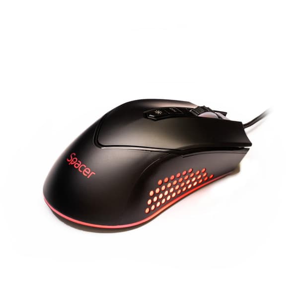MOUSE Spacer - gaming, gaming, cu fir, USB, optic, 12.000 dpi, butoane/scroll 7/1, iluminare RGB, negru, "SPGM-ALIEN-NOVA" (timbru verde 0.18 lei) Svart
