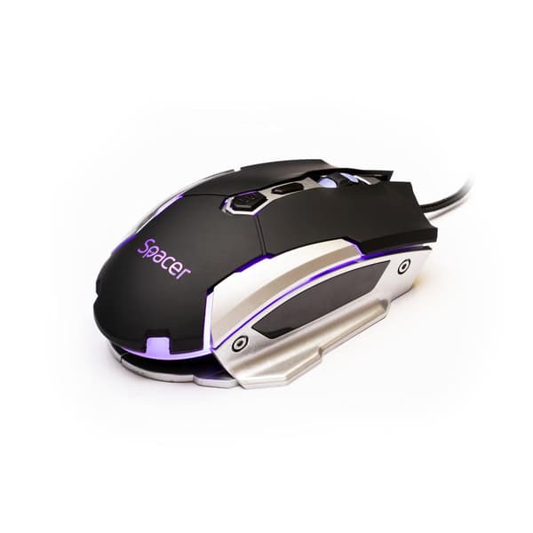 MOUSE Spacer - gaming, gaming, cu fir, USB, optic, 3.200 dpi, butoane/scroll 7/1, iluminare, negru, "SPGM-PULSAR-LITE" (timbru verde 0.18 lei)