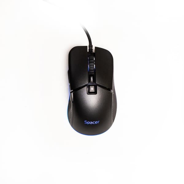 MOUSE Spacer - gaming, gaming, cu fir, USB, optic, rezolutie selectabila max. 8.000 dpi, butoane/scroll 7/1, iluminare RGB, negru, "SPGM-PULSAR-PRO" (