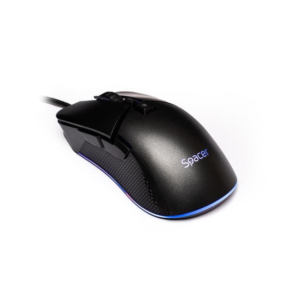 MOUSE Spacer - gaming, gaming, cu fir, USB, optic, rezolutie selectabila max. 8.000 dpi, butoane/scroll 7/1, iluminare RGB, negru, "SPGM-PULSAR-PRO" (