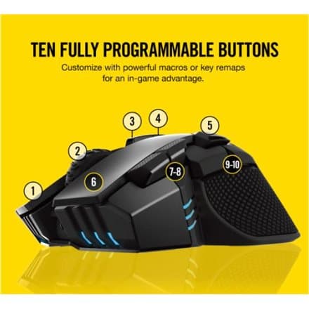 MOUSE CORSAIR, "IRONCLAW RGB", gaming, cu fir | wireless, USB | BT| 2.4GHz, 18000 dpi, 10/1, iluminare, butoane programabile, mod triplu de conectare,