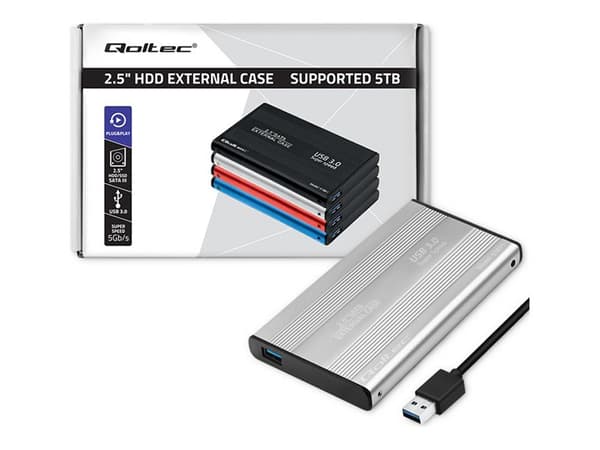 Qoltec - Förvaringslåda - 2.5" - SATA 6Gb/s - USB 3.0 - silver