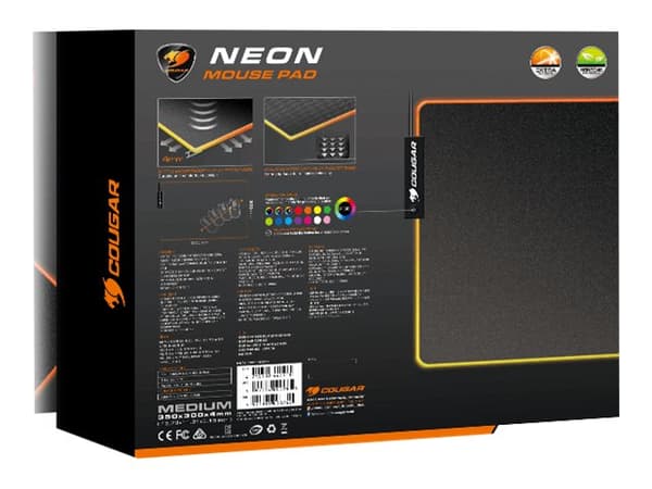 COUGAR Gaming NEON, Svart, Monokromatiskt, Tyg, Gummi, Olika, Halksäkert underlag, Spelmusmatta