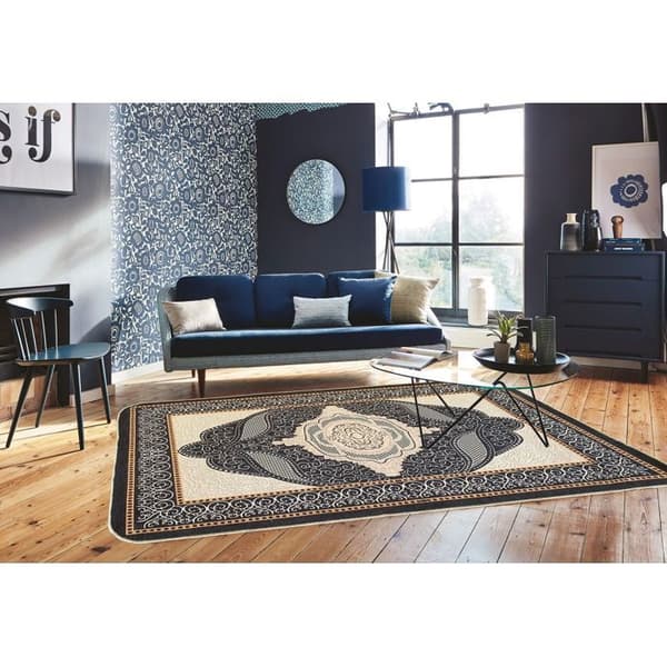 Matta - OTTOMAN - Svart - 120x180 cm - Halkskydd - Tvättbar - Orientaliskt
