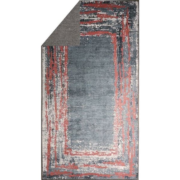 Matta - RING - Svart/Röd - 180x270 cm - Halkfri - Maskintvättbar - Polyester