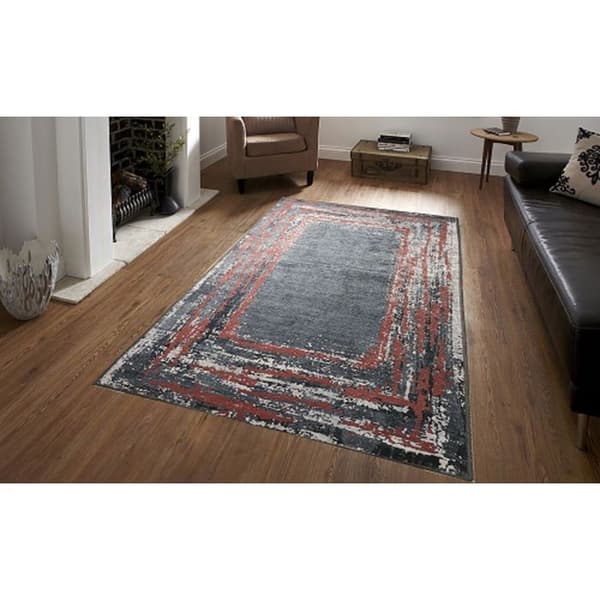 Matta - RING - Svart/Röd - 180x270 cm - Halkfri - Maskintvättbar - Polyester