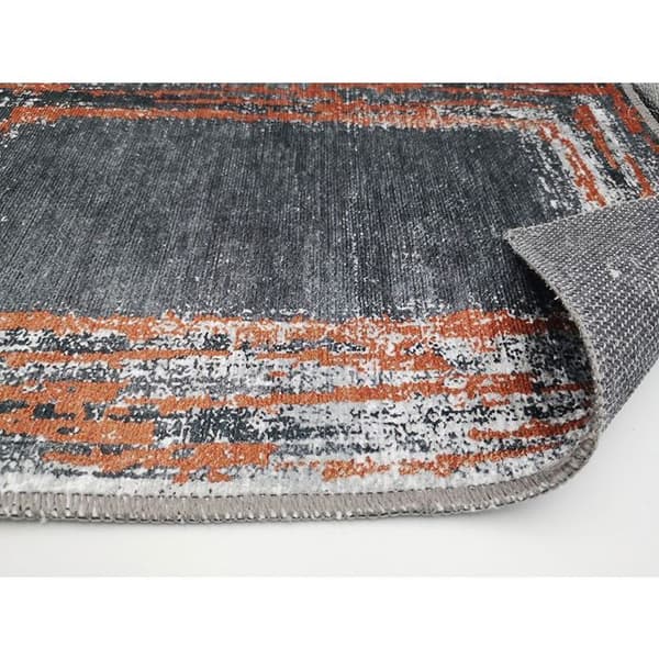 Matta - RING - Svart/Röd - 180x270 cm - Halkfri - Maskintvättbar - Polyester