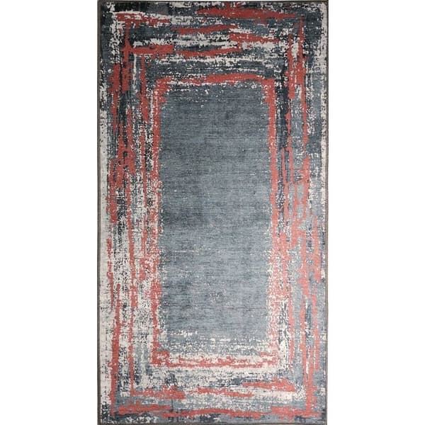 Matta - RING - Svart/Röd - 180x270 cm - Halkfri - Maskintvättbar - Polyester