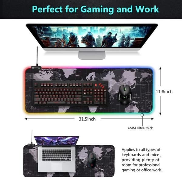 XL Gaming Mouse Pad - 800 x 300 mm LED-musmatta med 14 RGB-ljusläge