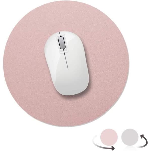 Rund musmatta 220x220x2mm, vattentät halkfri PU-läder skrivbordsmatta, vändbar, nude rosa/silver