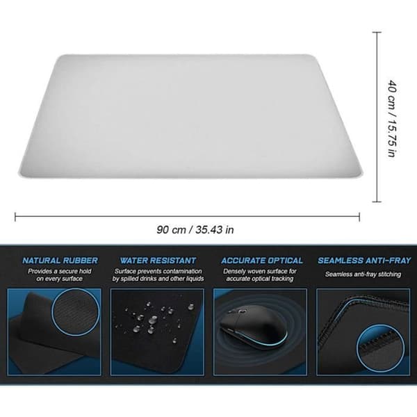 Gaming Musmatta - YIKXIULF - 900 x 400 mm - Halka gummi yta - Vit