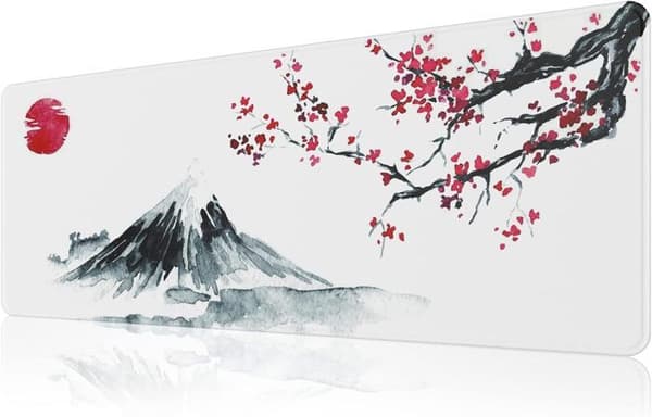 Japanese Cherry Blossom musmatta 800x300x3MM stor och förlängd musmatta, sydda kanter musmatta, halkfri