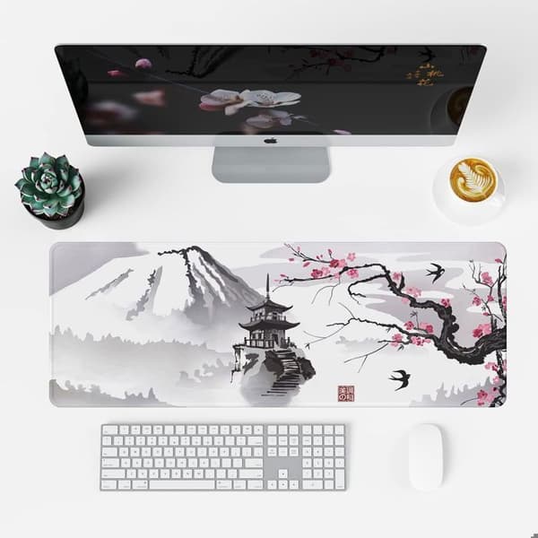Japanese Cherry Blossom musmatta 800x300x3MM stor och förlängd musmatta, sydda kanter musmatta, halkfri