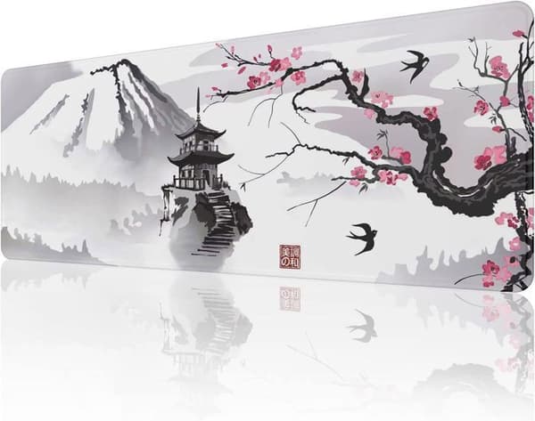 Japanese Cherry Blossom musmatta 800x300x3MM stor och förlängd musmatta, sydda kanter musmatta, halkfri
