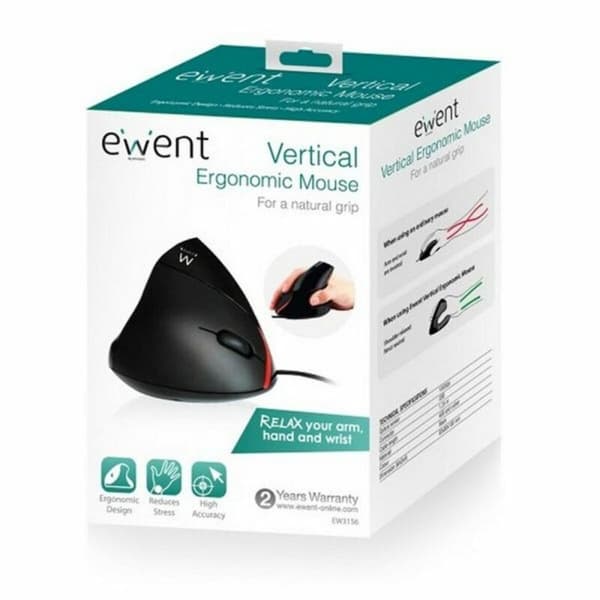 Optisk Mus Ergonomisk Ewent EW3156 1000 dpi USB Svart Svart/Röd Röd/Svart