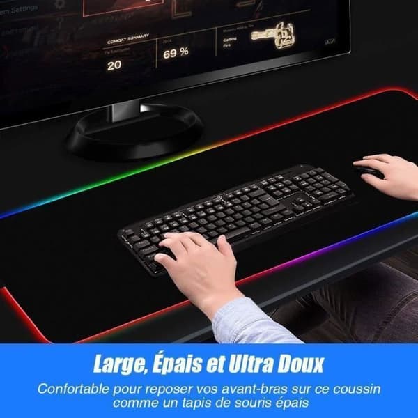 XXL upplyst Gamer-musmatta, Gaming-musmatta med RGB LED-bakgrundsbelysning, 78,5 x 30,5 x 0,4 cm