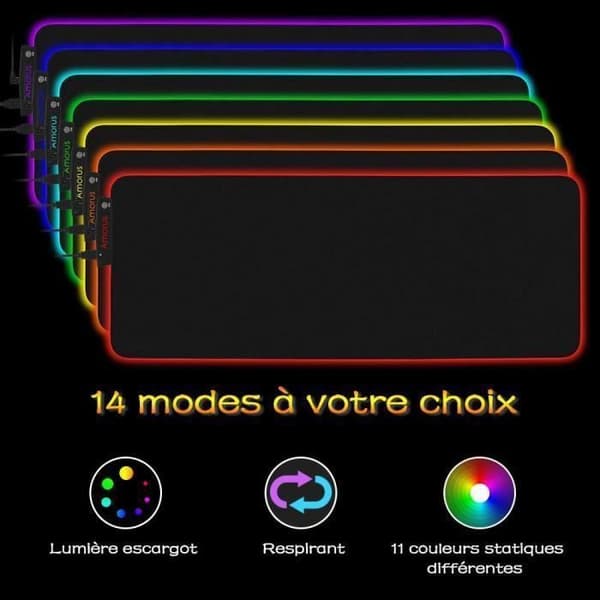 XXL upplyst Gamer-musmatta, Gaming-musmatta med RGB LED-bakgrundsbelysning, 78,5 x 30,5 x 0,4 cm