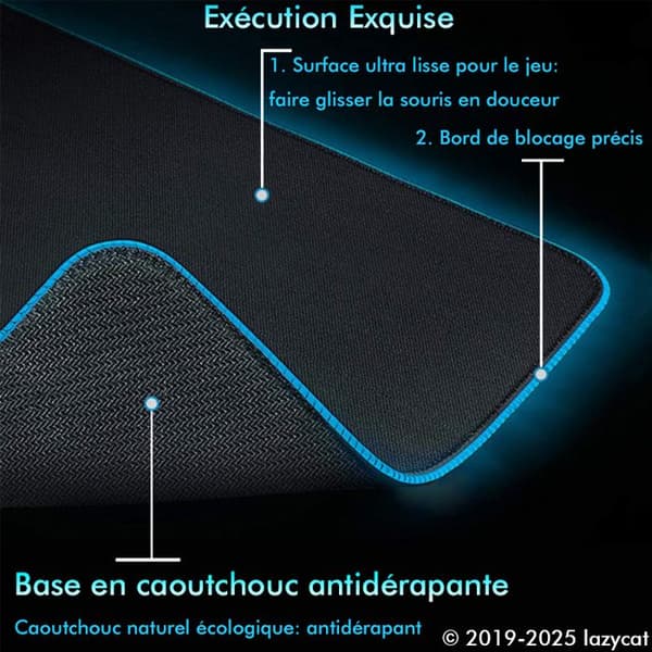 Gamer Mouse Pad - LED - 800x300 mm - Halkfritt - 10 ljuslägen - Naturgummi