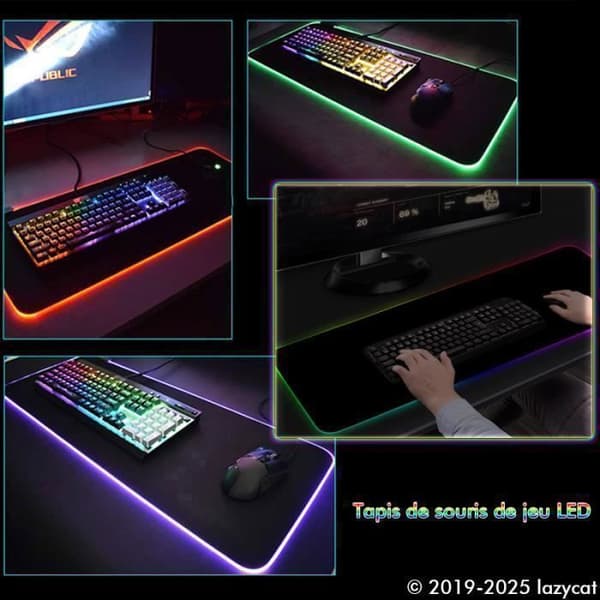 Gamer Mouse Pad - LED - 800x300 mm - Halkfritt - 10 ljuslägen - Naturgummi