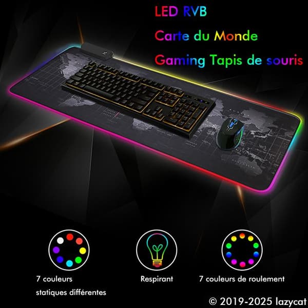 LED RGB stor spelmusmatta karta - utökad kontroll, världskarta, 800*300*4 mm, tillverkad i Kina