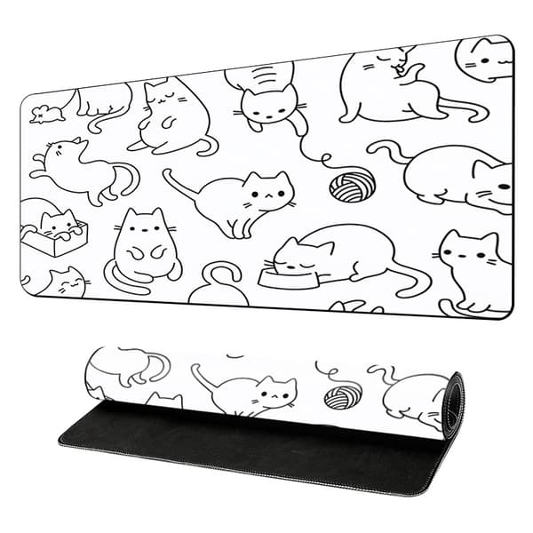 INF Vedenpitävä kuminen hiirimatto Internet-kahviloihin, koteihin, toimistoihin Black and white cat