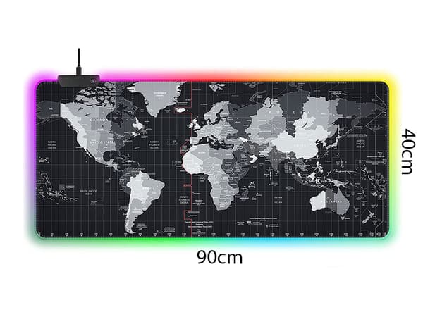 Gaming Musmatta med LED-ljus - 90x40cm - Världskarta