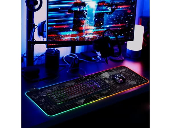 Gaming Musmatta med LED-ljus - 90x40cm - Världskarta