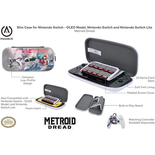 Väska - Nintendo - Metroid Dread - Robust skal - Filtfoder - Förvaring för 10 kort